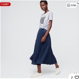 J.Crew Satin Pleated Midi Navy Skirt - XXS, NWT